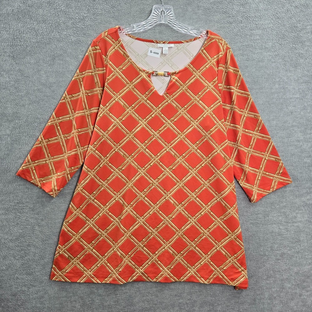 Charter Club Women Top 1X Orange Tunic 3/4 Sleeve Nautical Bamboo‎